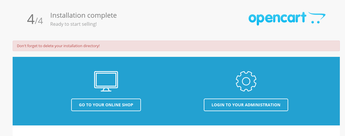 OpenCart Installation Completes