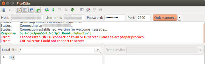 FileZilla Cannot establish FTP connection to an SFTP server