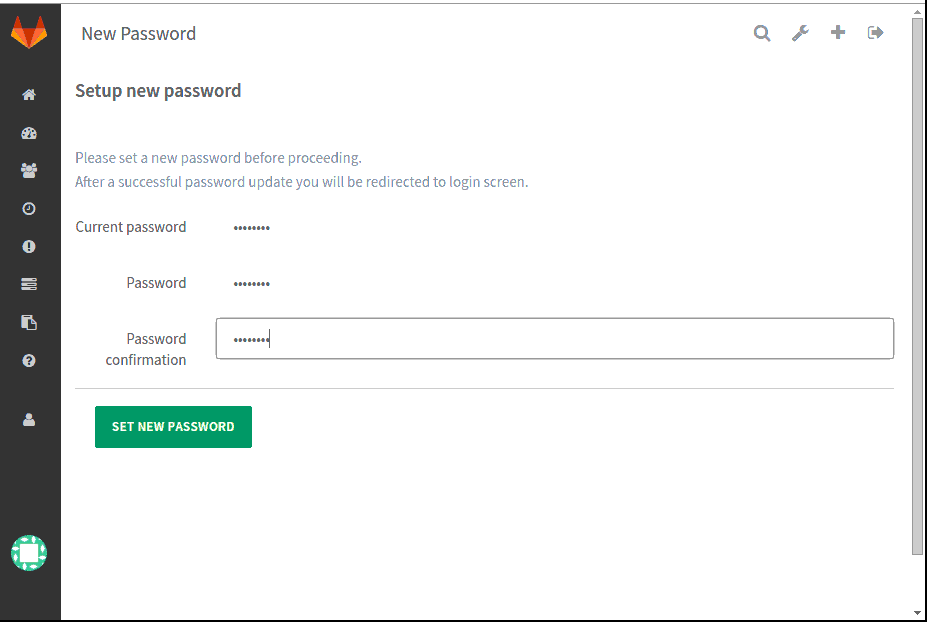 Setting New Password Gitlab