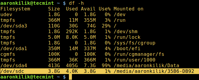 Find USB Device Name Using df Command