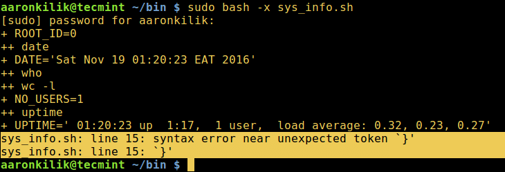 Shell Tracing - Show Error in Script