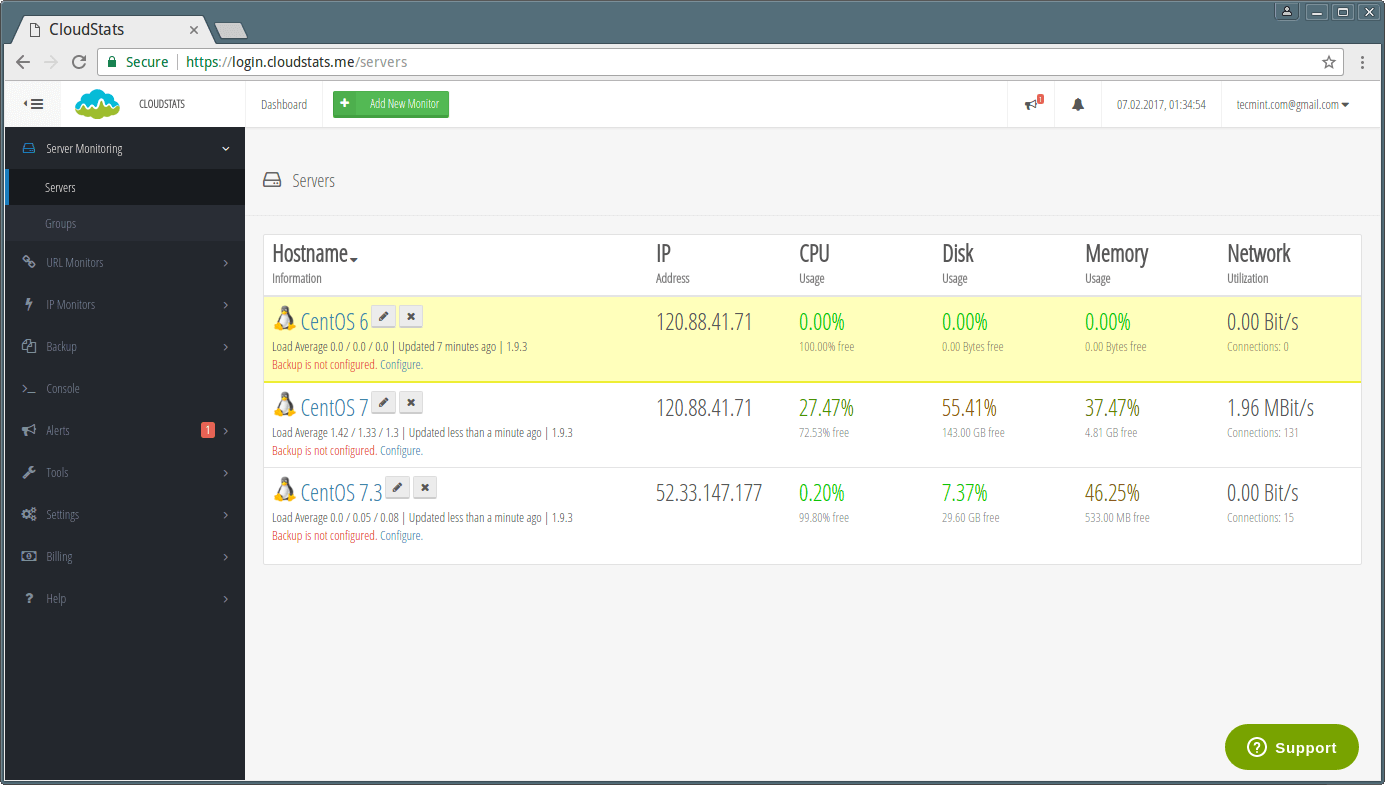 CloudStats - List of Servers for Monitoring