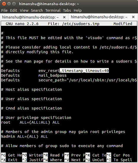 sudo timeout value