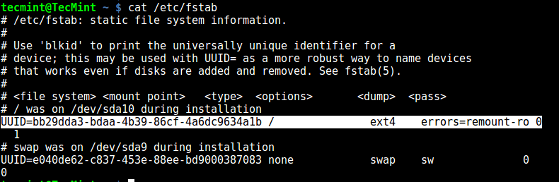 Fstab - Shows Linux Filesystem Type