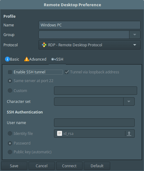 Remmina SSH Settings