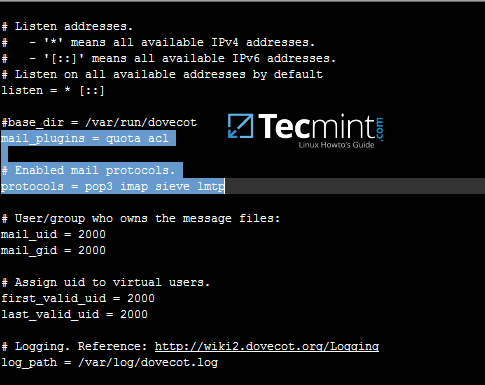 Enable Pop3 and Imap in Dovecot