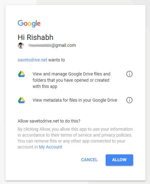 请求获得 Google Drive 的使用权限