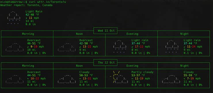 Change unit system in wttr.in