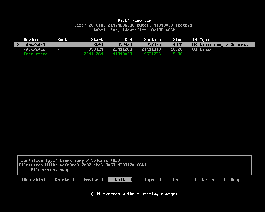 利用cfdisk命令安装 Arch 分区