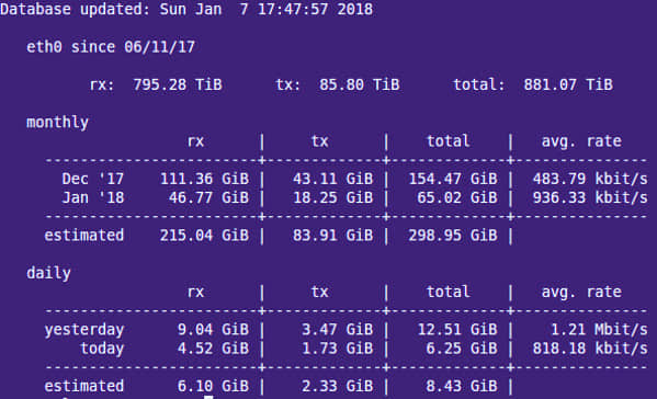 vnstat linux network traffic monitor