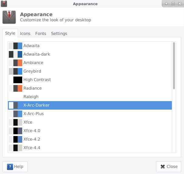 Appearance Xfce