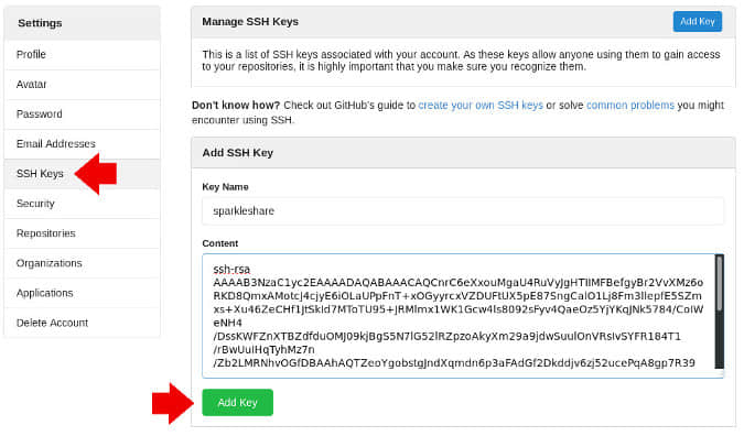 Adding an SSH key