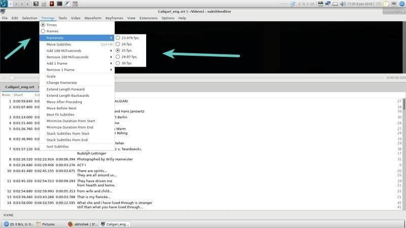 synchronize frame rates of subtitles in Linux