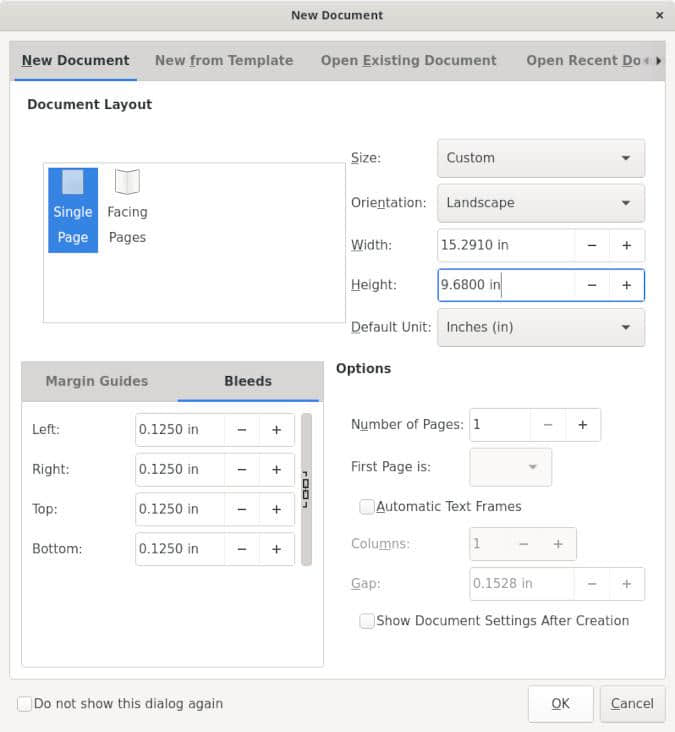 Scribus document setup