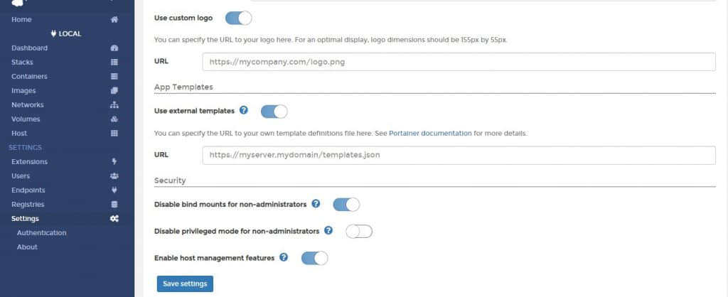 Portainer-GUI-Settings