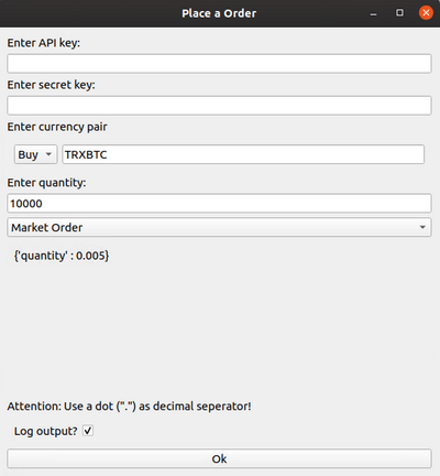 Configuration of the Binance Order element