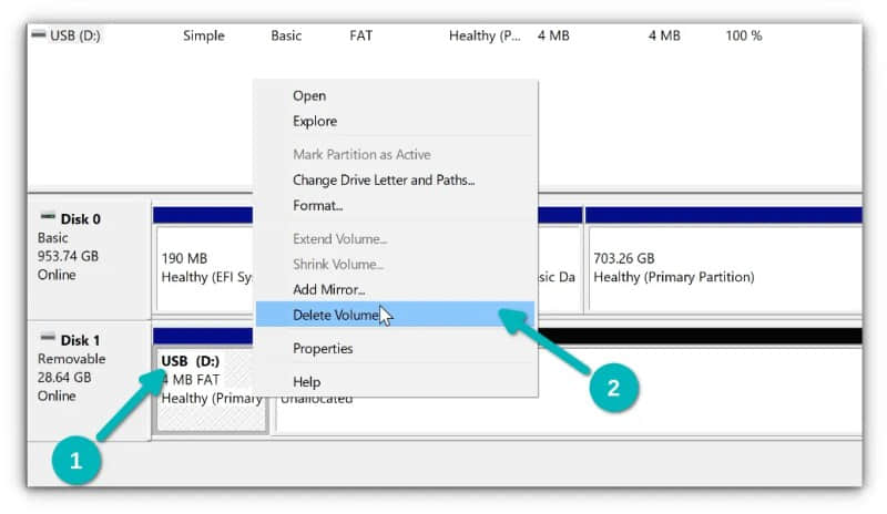 Delete partitions on the USB disk