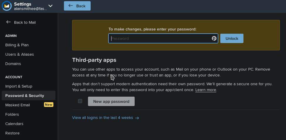 Fastmail app password