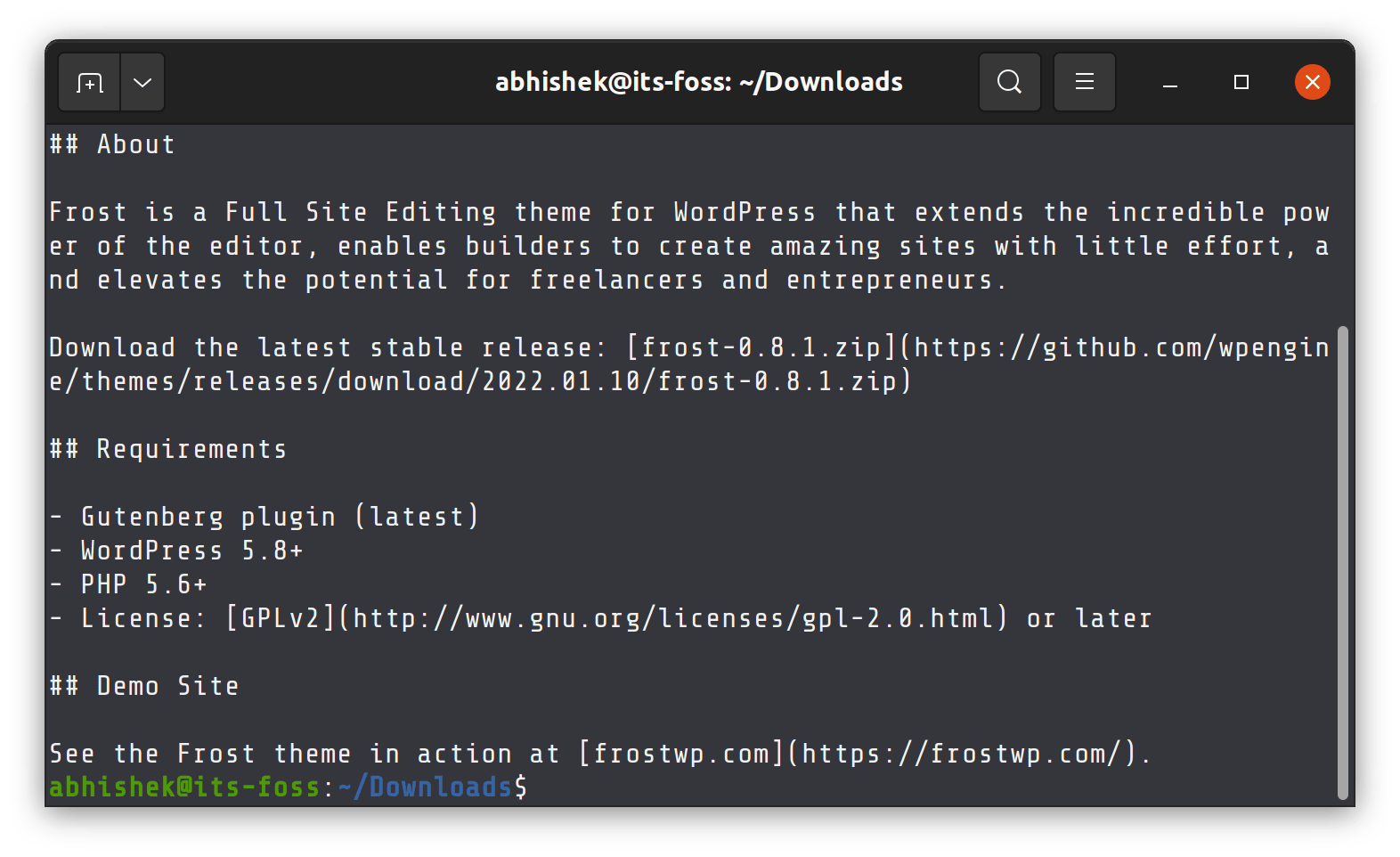 Glow renders the Markdown file