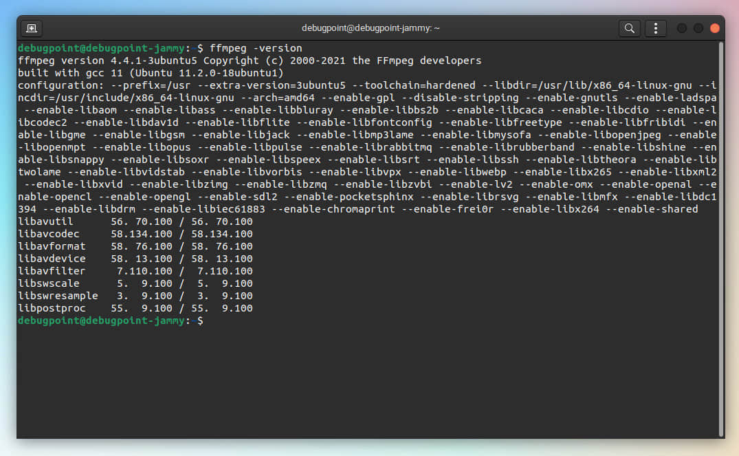 FFmpeg installed in Ubuntu Linux