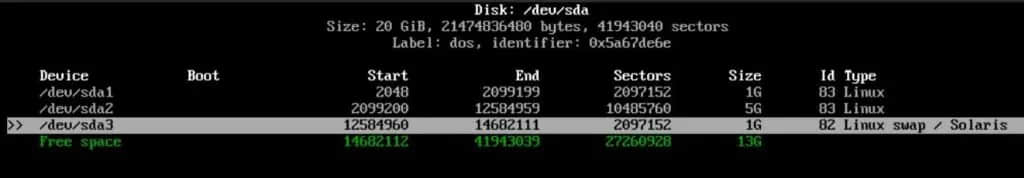 cfdisk 的最终分区列表