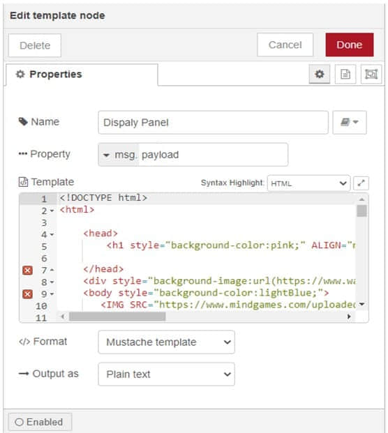 Figure 8: Template node property configurations