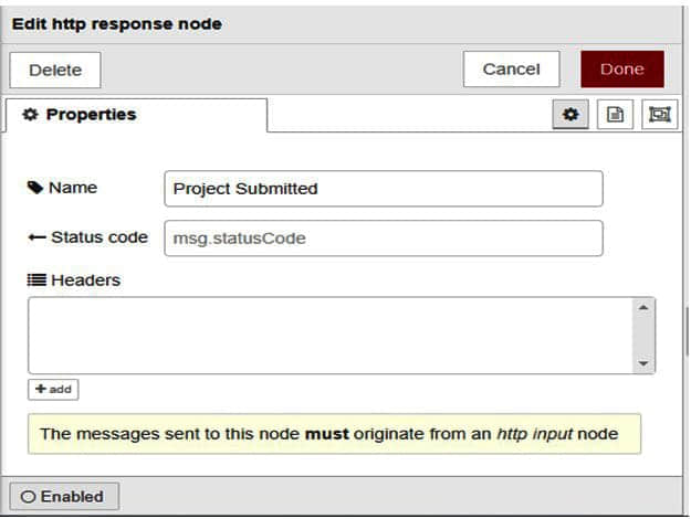 Figure 13: Http response node property configurations