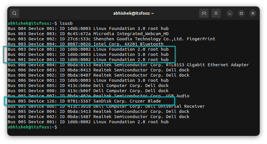 list usb with lsusb command linux