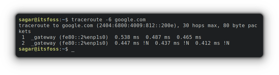 traceroute -6 google.com