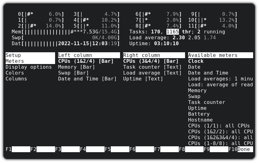 在 htop 中添加日期和时间