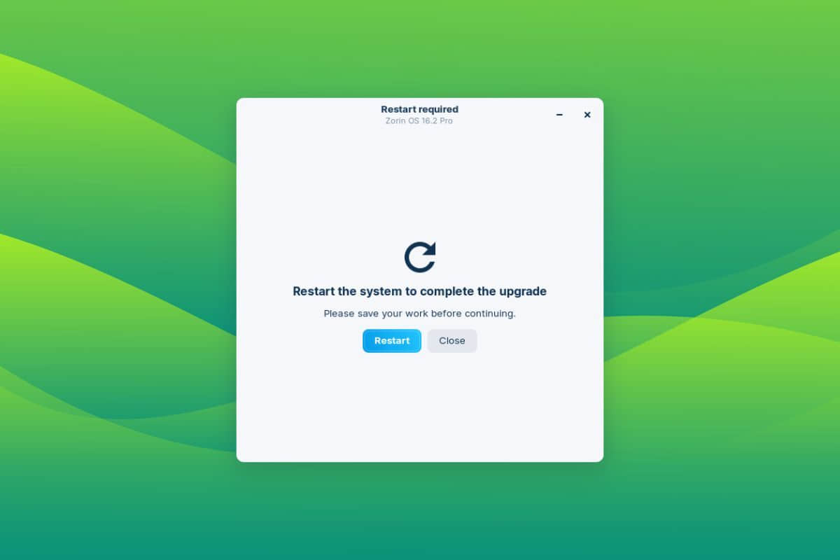 a screenshot of the zorin os updater's final reboot system screen