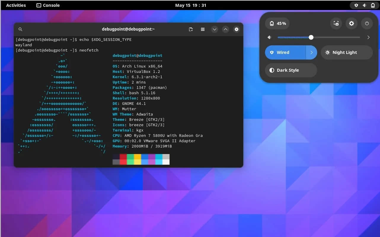 在 Arch Linux 中运行的带有 Wayland 的 GNOME