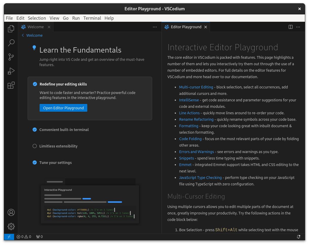 VSCodium running on Fedora 39